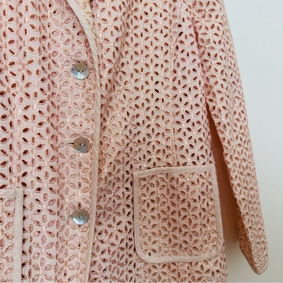Susan Garver Metallic Gold pink Eyelet Laser Cut Blazer Jacket - Picture 6 of 7
